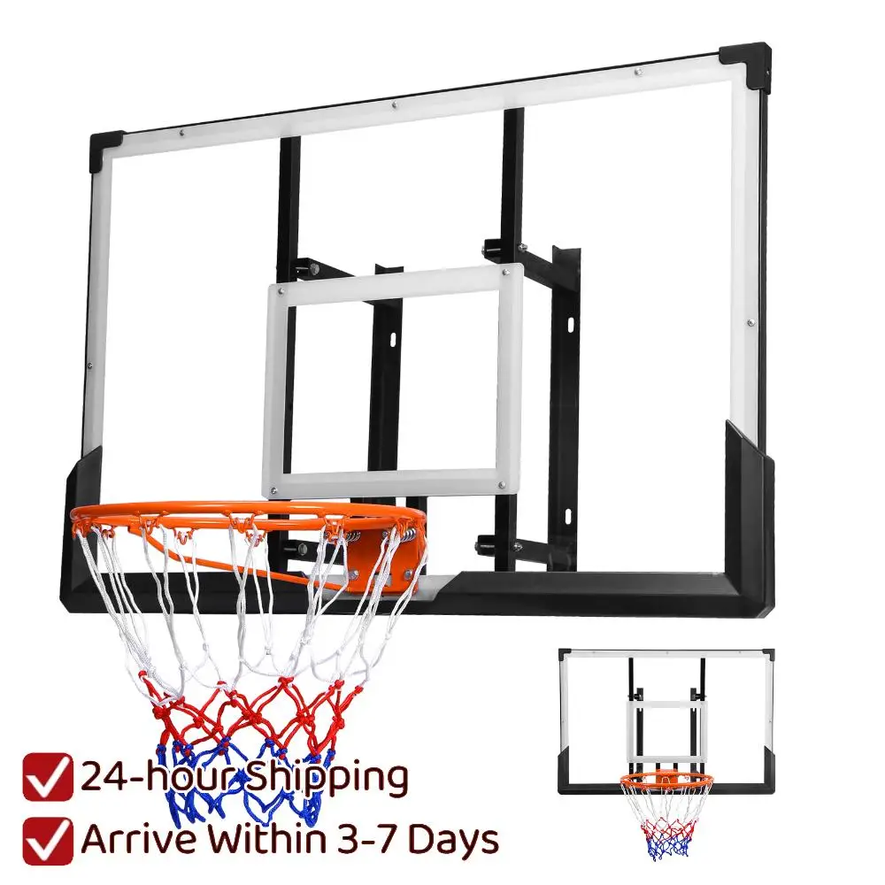 

47 Inch Wall Mounted Basketball Hoop Indoor Outdoor Polycarbonate Backboard Alloy Steel Rim Combo for Teens Adults Home Gym