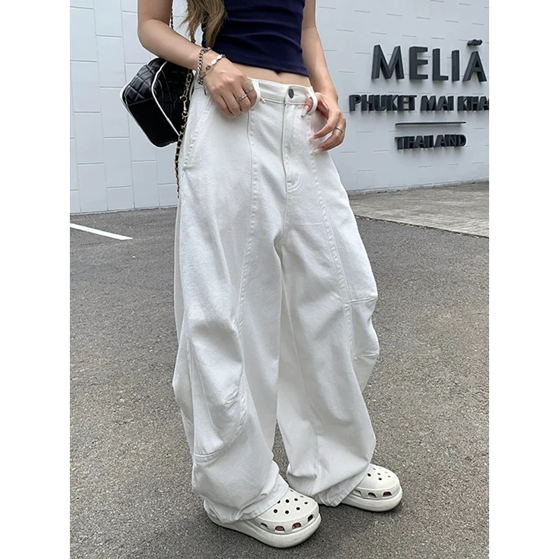 

PBAP Cleanfit женские мешковатые джинсы с низкой посадкой большого размера, джинсовые карманы, простые широкие брюки-подкова, повседневная уличная одежда в стиле ретро