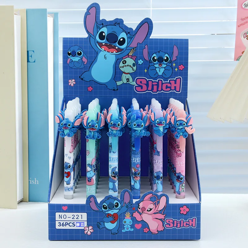 36pcs/lot Kawaii Stitch Erasable Gel Pens For Writing Cute 0.5mm Blue ink Signature Pen School Office Supplies