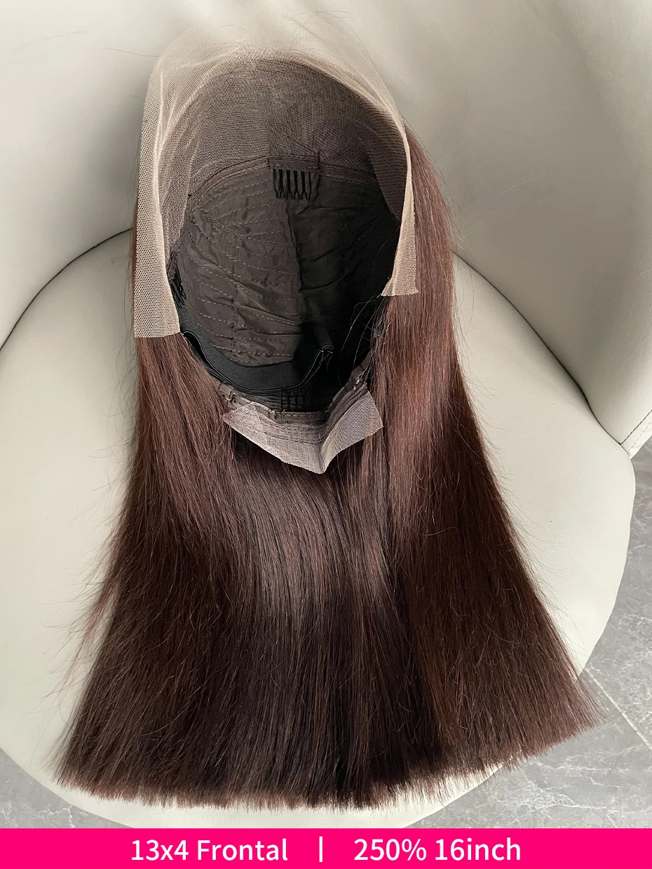 #2 Brown Chocolate Color 250 Density Lace Frontal Wig Human Hair Raw Vietnamese Double Drawn 13x4 Bob Lace Front Human Hair Wigs