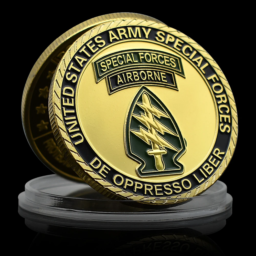 US Army Special Forces Airborne Challenge Coin De Oppresso Liber Badge Souvenir Collectibles Commemorative Medal In Capsule