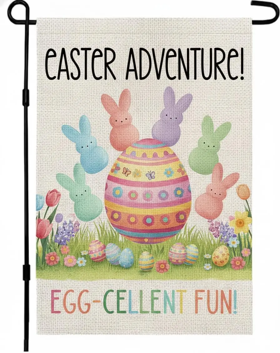 Easter Garden Flag 12x18 Inch Double Sided - Cute Bunny & Easter Eggs Spring Yard Outdoor Decoration, Seasonal Small Far MMZ