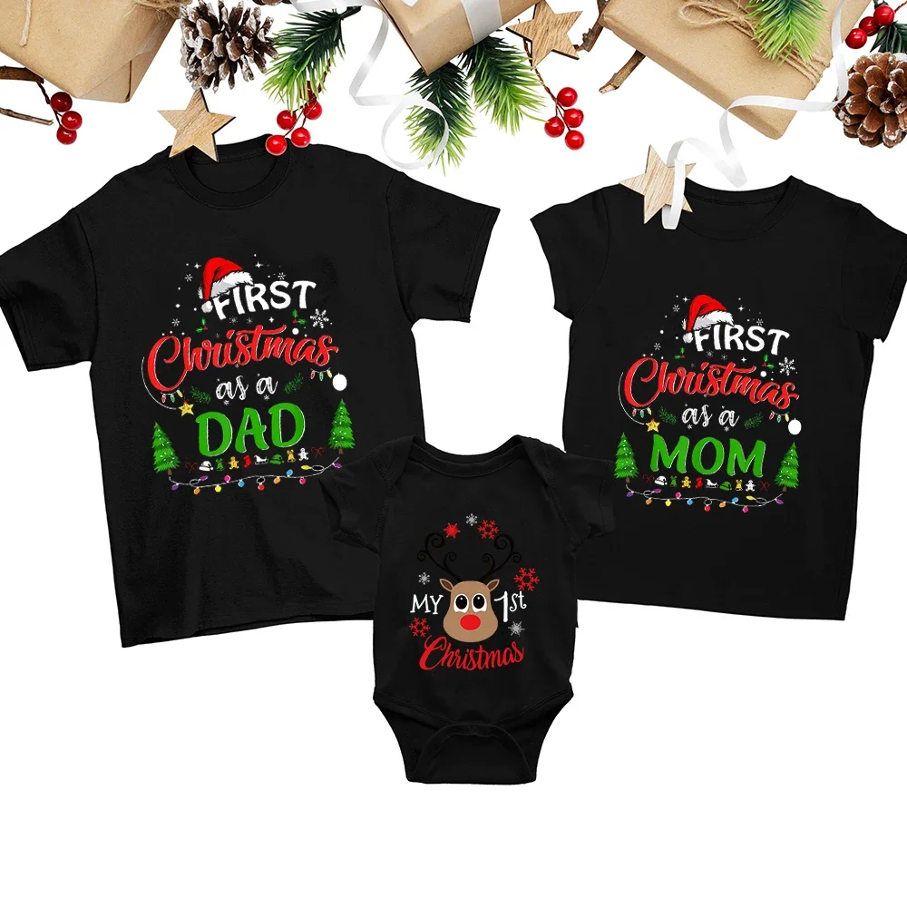 First Christmas Family Shirts Cloth First Christmas As Dad/ Mom Baby 1st Xmas Family Look Holiday Match Tshirts  Xmas Gift