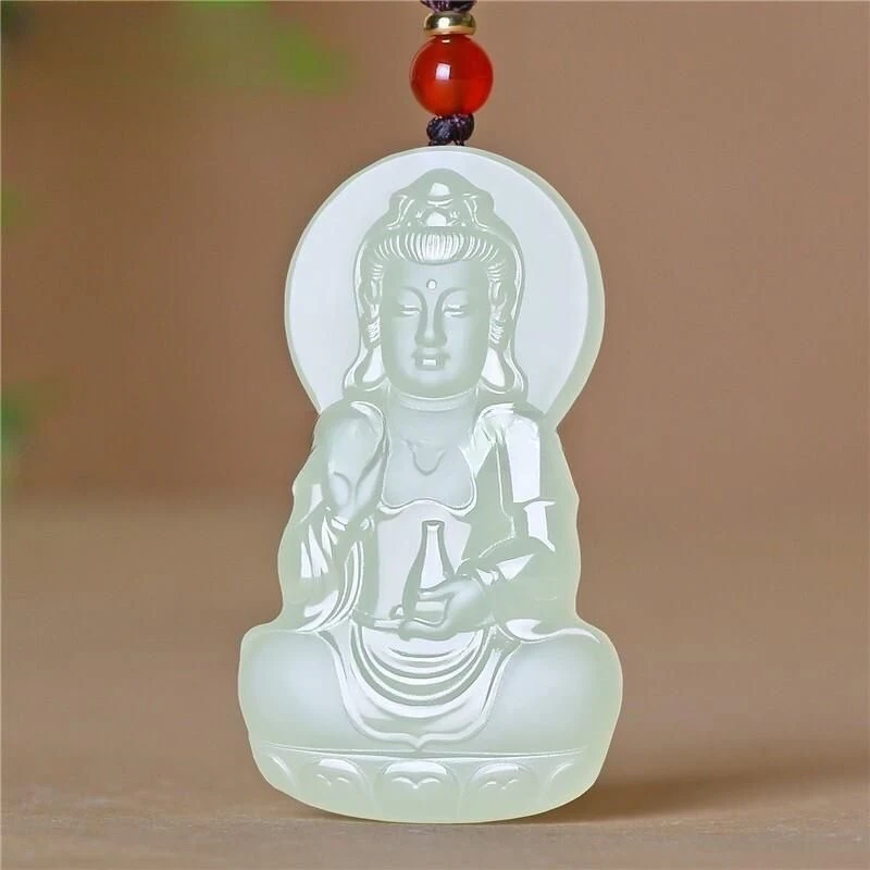 

CZ Jade Guanyin Pendant Blue and White Treasure Vase Bodhisattva Pendant Jade Pendant