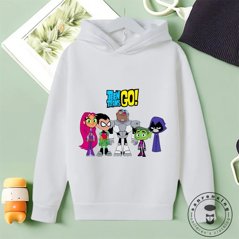 Marvel Comics Teen Titans Go Cartoon Printing Boys Sweatshirts for 2024 Autumn Winter Cotton Children Clothes Long Sleeve Top