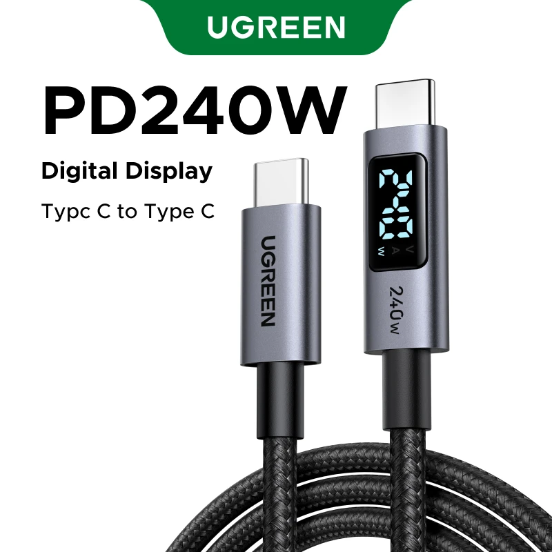UGREEN USB-C Cable 240W Digital Display Screen PD3.1 Type-C Cord for Laptop MacBook iPhone 17 Samsung S25 Xiaomi Charger Fast