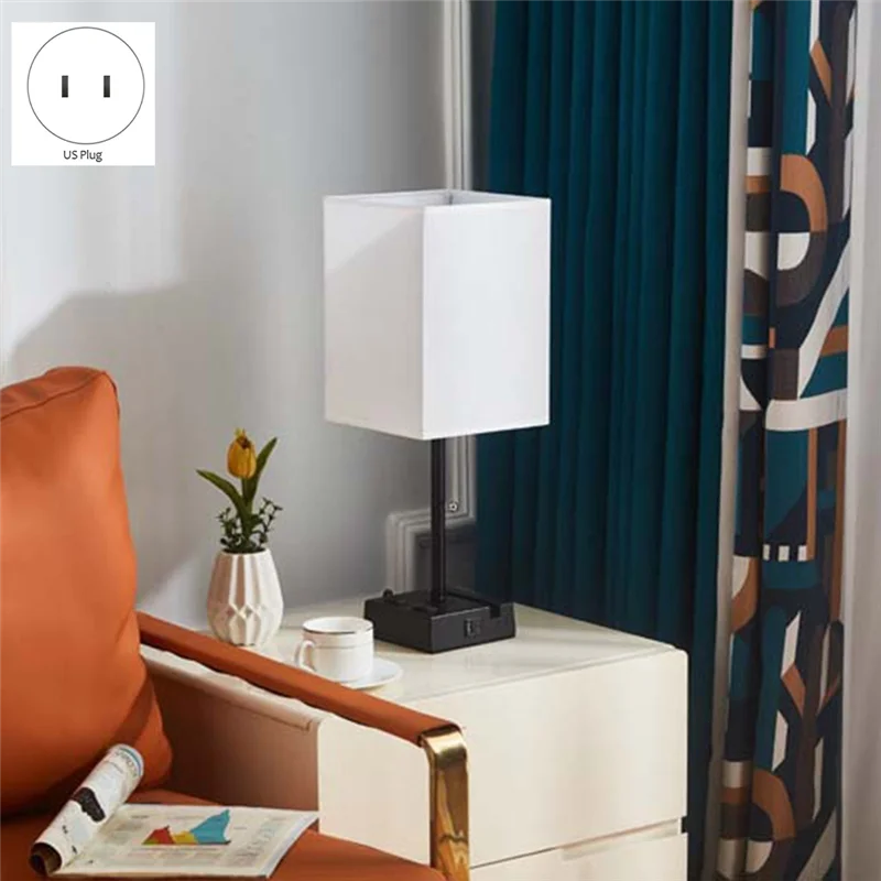 AT29-Touch Dimmable Bedside Lamp Rechargeable Light With USB Charge Ports& AC Outlet US Plug