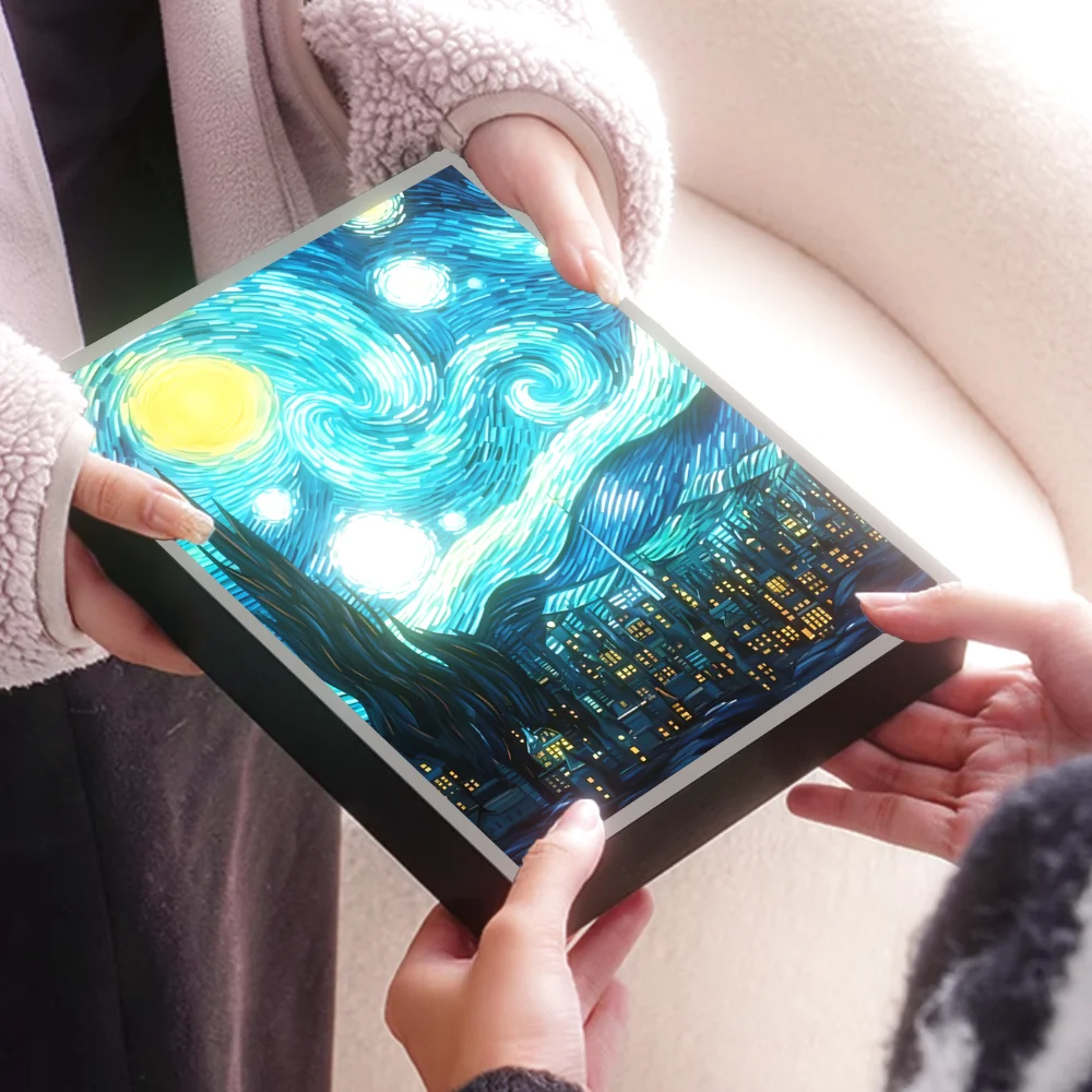 Van Gogh Starry Night Night Light - Artystyczna lampa LED do dekoracji pokoju, Lampara de Noche do sypialni/salonu