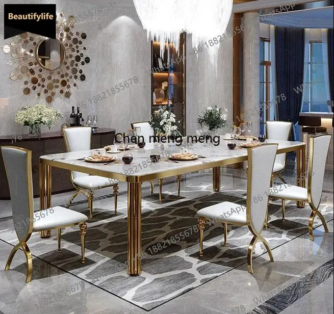 

Rama Dymasty Luxury stainless steel Dining Room Set Home Furniture modern marble dining table and chairs,rectangle table c139
