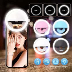 LED Selfie Ring Light Clip on Smartphone USB Rechargeable Mini Ring Lamp Flash Fill Light for Makeup Video Live Streaming