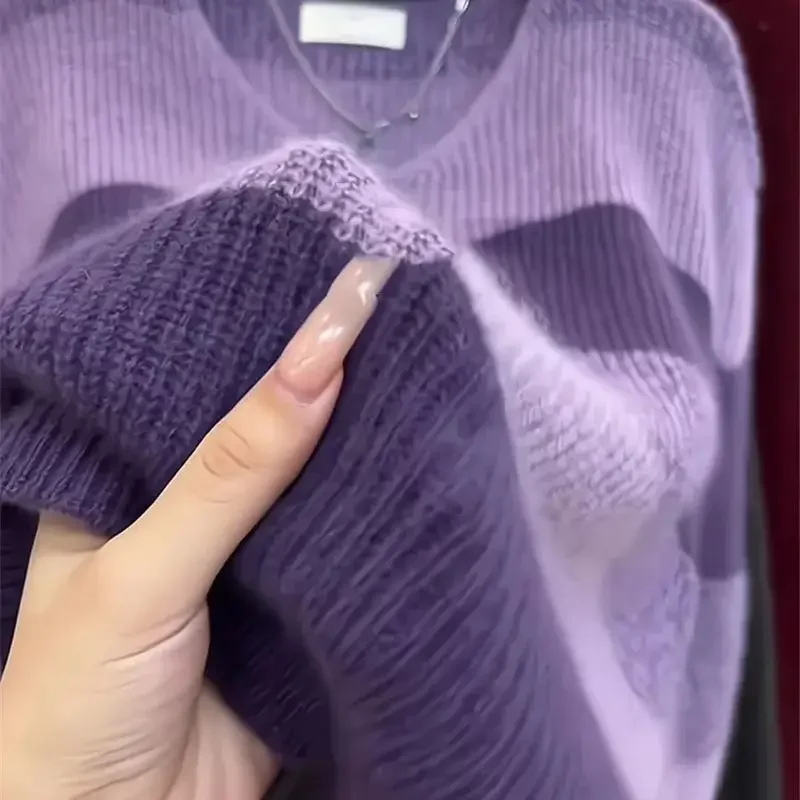 女性用パープルストライプニットセーター,ルーズウールセーター,カジュアル,ソフトニット,秋のファッション