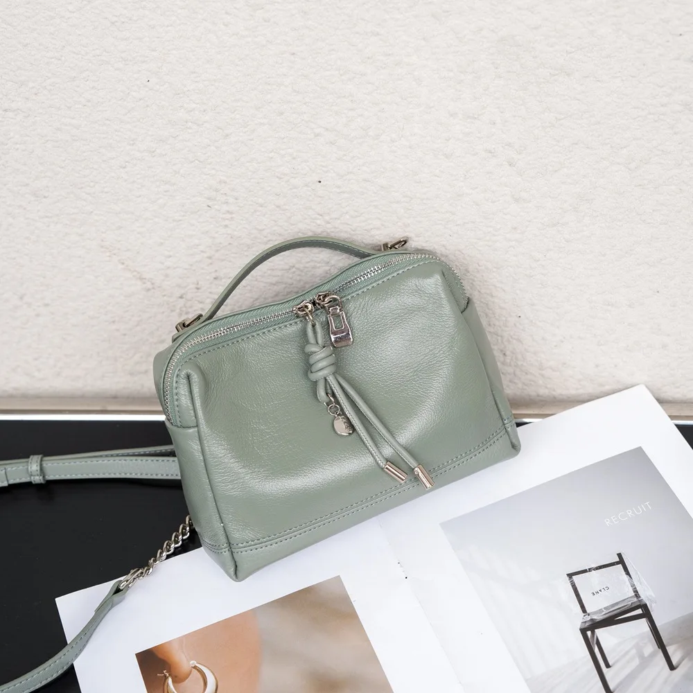 Genuine Leather Boston Women New Model Luxury Crossbody Bag Handbag Shoulder Chain Bag High Quality Vintage Bag Small Bag