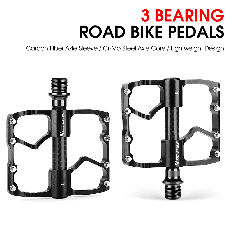 AliExpress West Biking WEST BIKING Ultralight 3 Bearings Pedal Carbon Fiber Bicycle Bike Pedal Cycling Road Pedals Flat