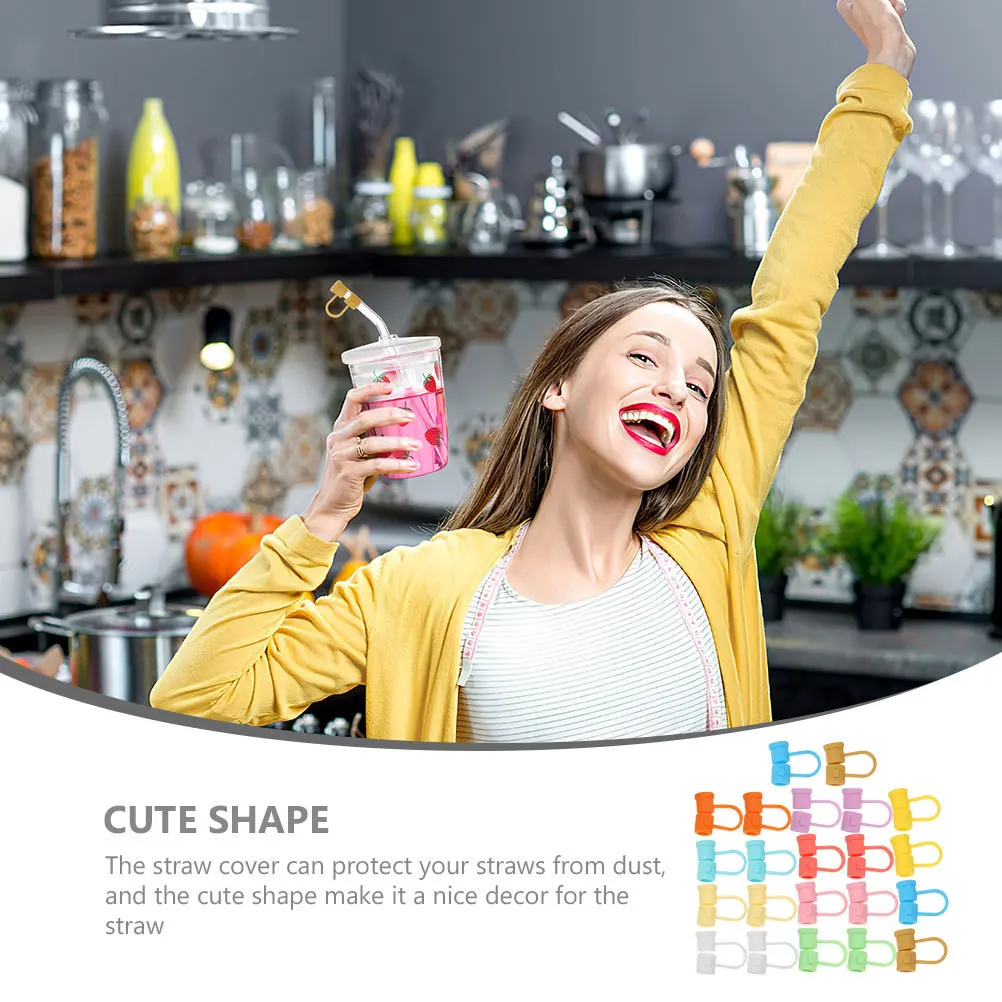 

36 Pcs Straw Cap Straws Covers Cartoon Silicone Silica Gel Dustproof Topper Toppers