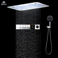 M Boenn Matte Black Shower Set with Push Button Type Temperature Display Thermostatic Controller Bathroom Faucet LED Shower Head