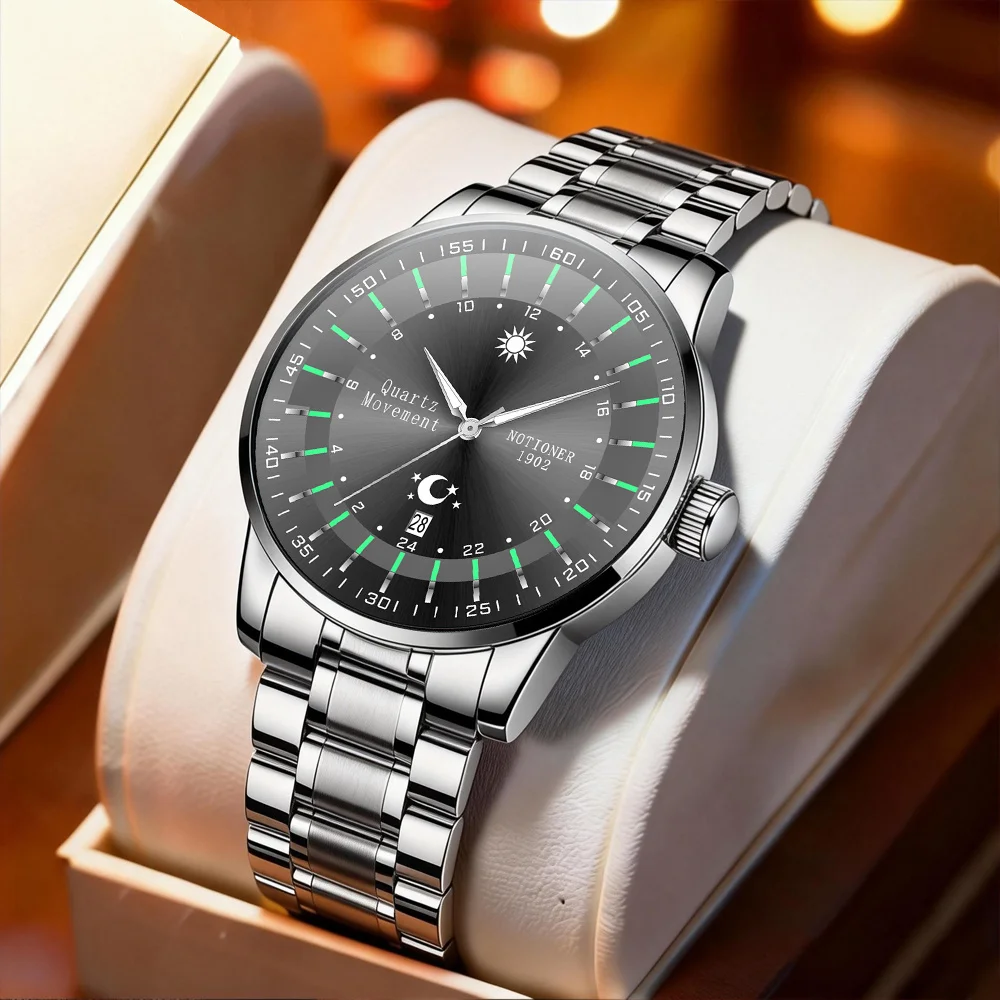 Luxury Men's Quartz Watch with Date Function, Gift Box