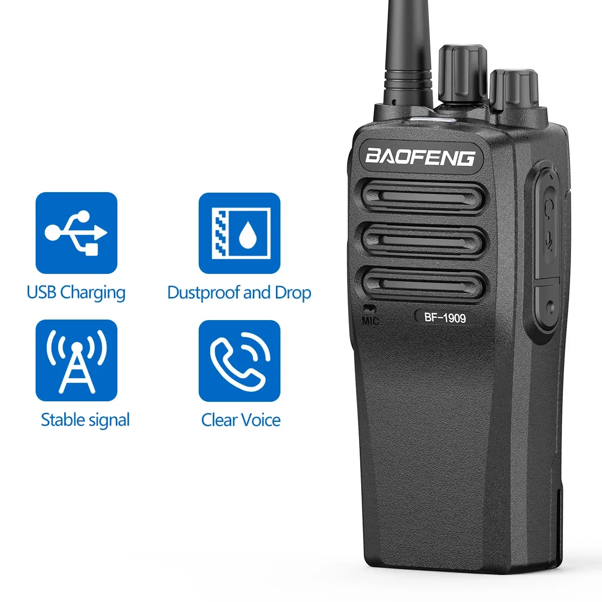 Imagem -05 - Baofeng Bf1909 Walkie Talkie de Longo Alcance 10w de Alta Potência Uhf 400470mhz Rádio Bidirecional Carregamento tipo c Rádio cb