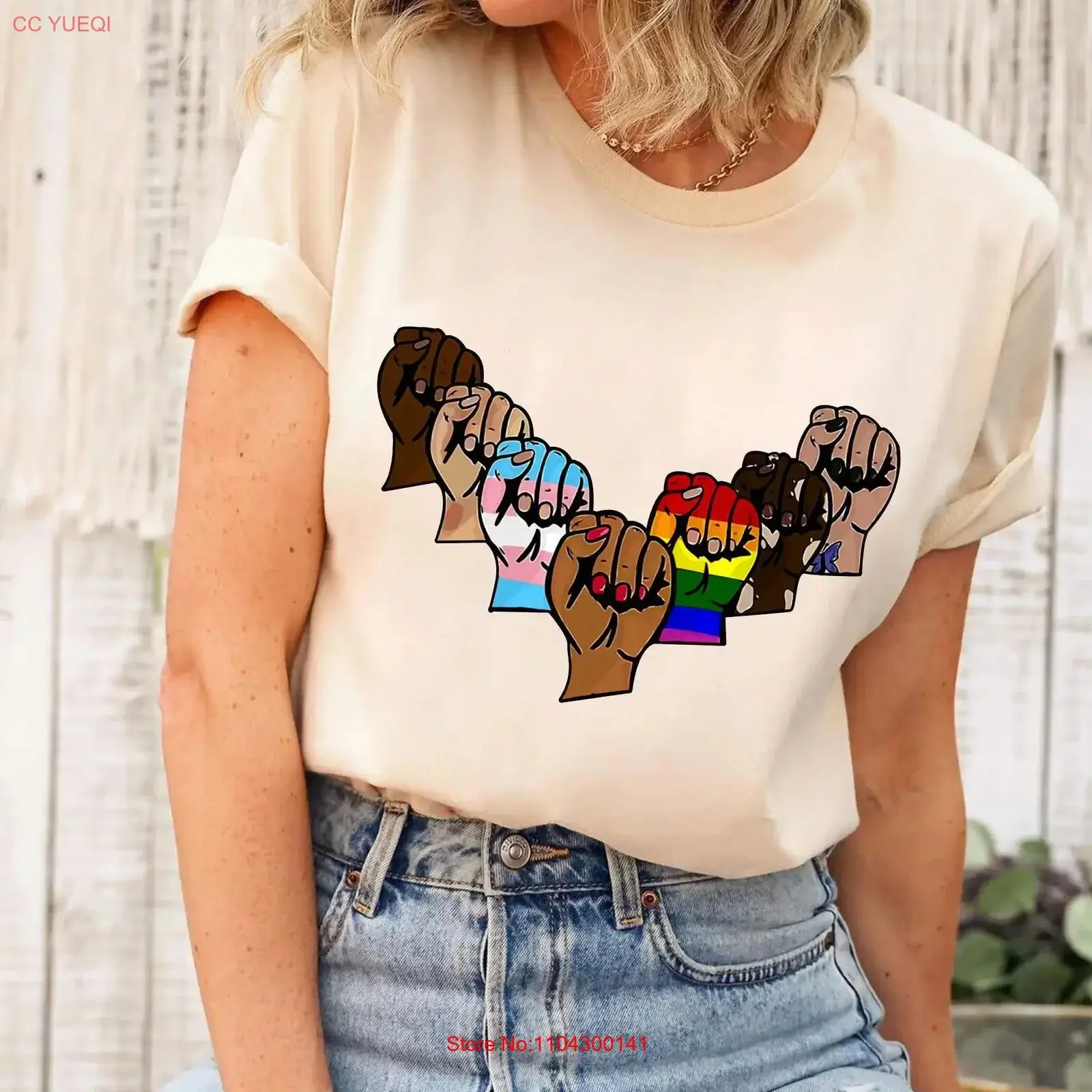 LGBTQ Pride Fists T Shirt Inclusive Queer Rights Pansexual Trans Lesbian Ally Equality Activist Month vintage Washed streetwear