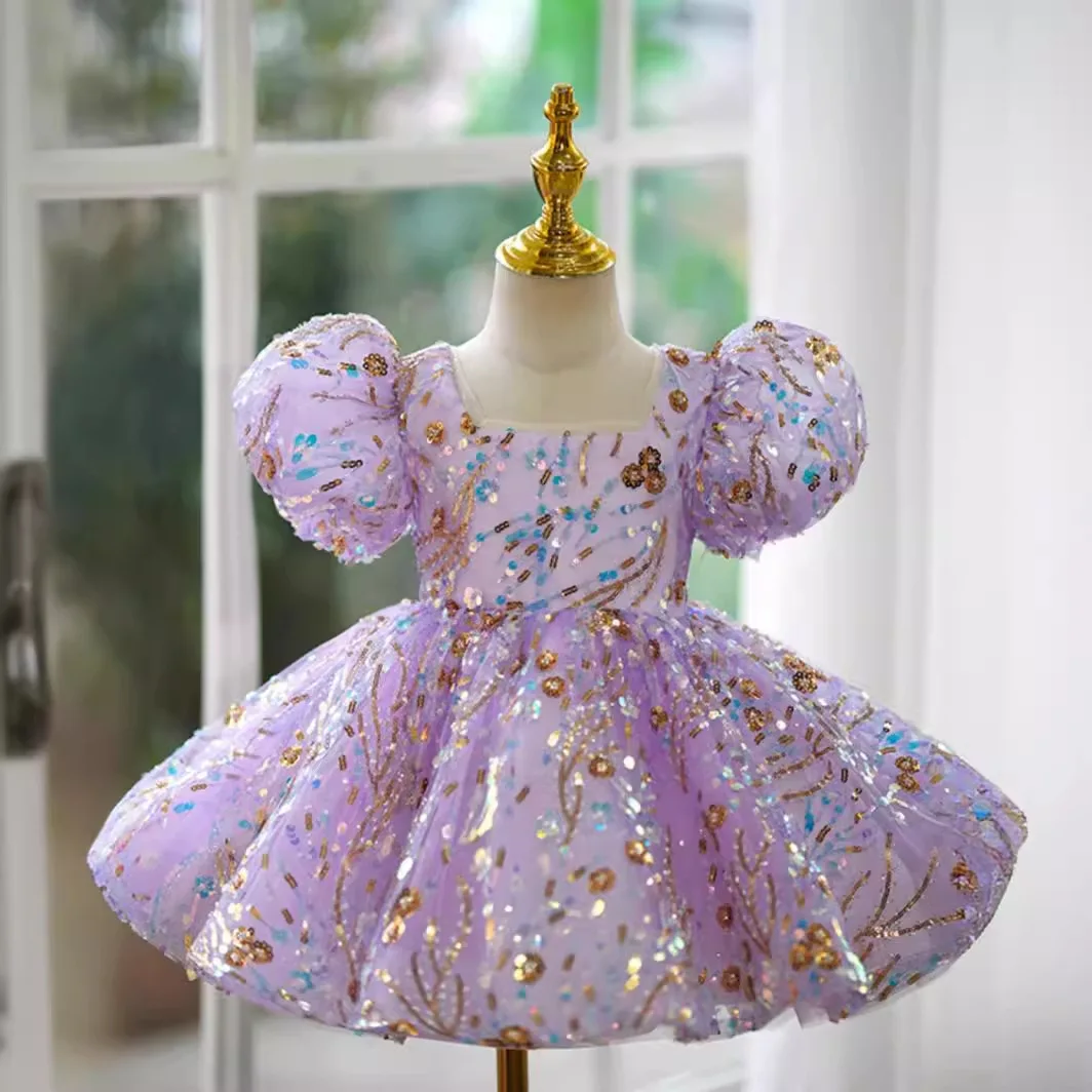 

Flower Girls Wedding Princess Ball Gown Children Elegant Fashion Sequins Design Birthday Party Performance dress y1218