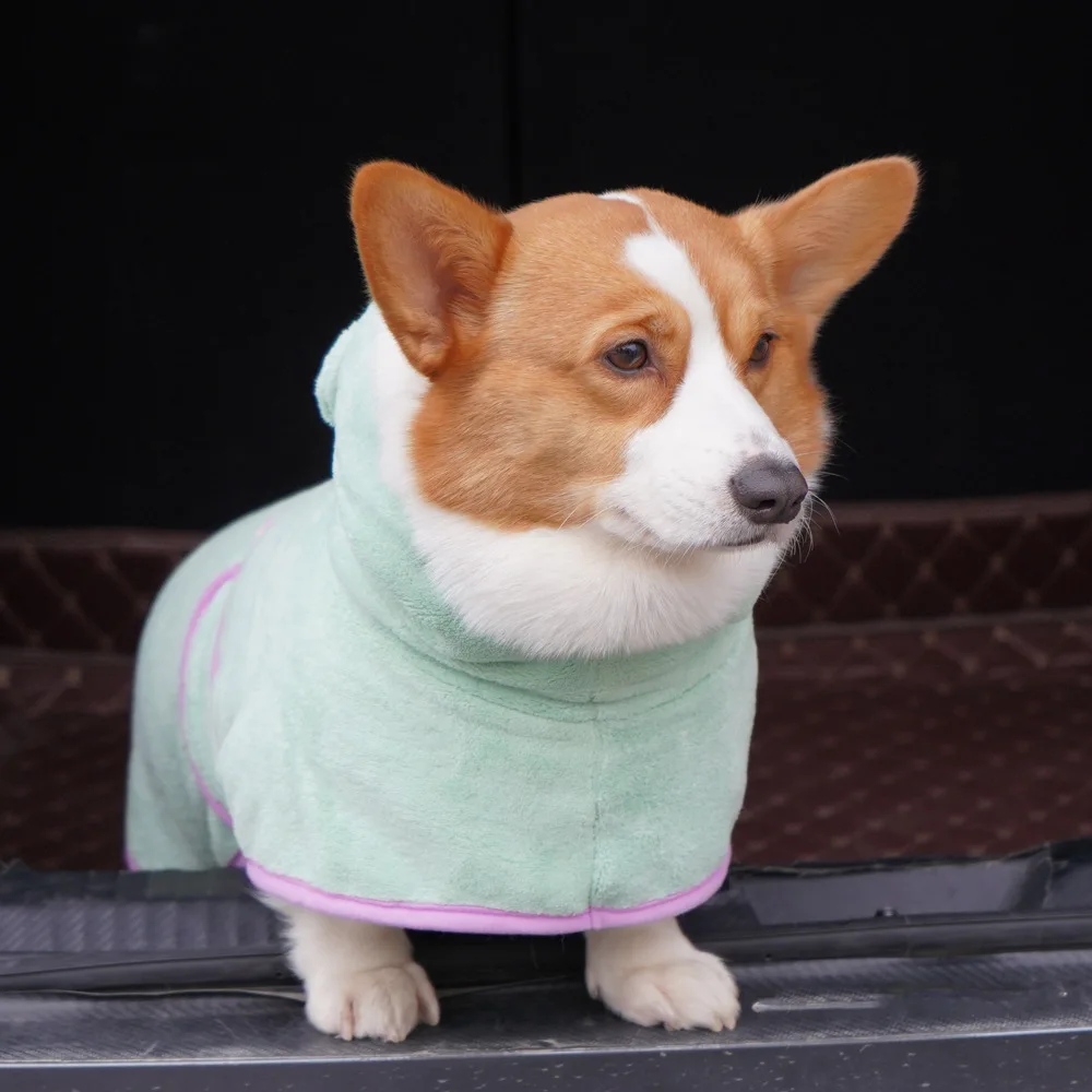 Bathrobe for Dogs Super Absorbent Fast Drying Hooded Cute Pet Bathrobe Towel for Cats Dogs Adjustable Microfiber Coat Corgi Pugs