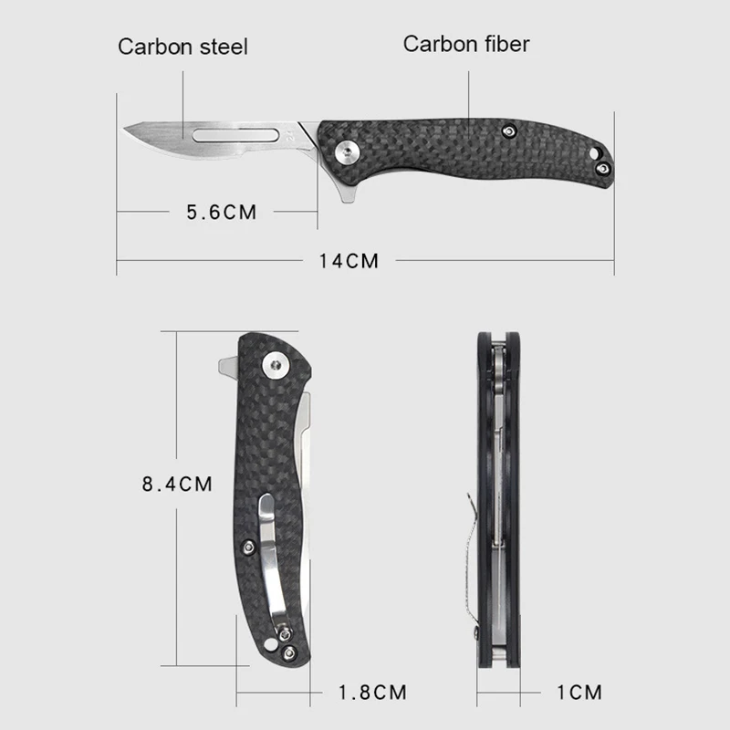 NEW Carbon Fiber Folding Knife EDC Portable Pocket Knifes Selfdefense Survival Emergency Medical Utility Knife Replaceable Blade