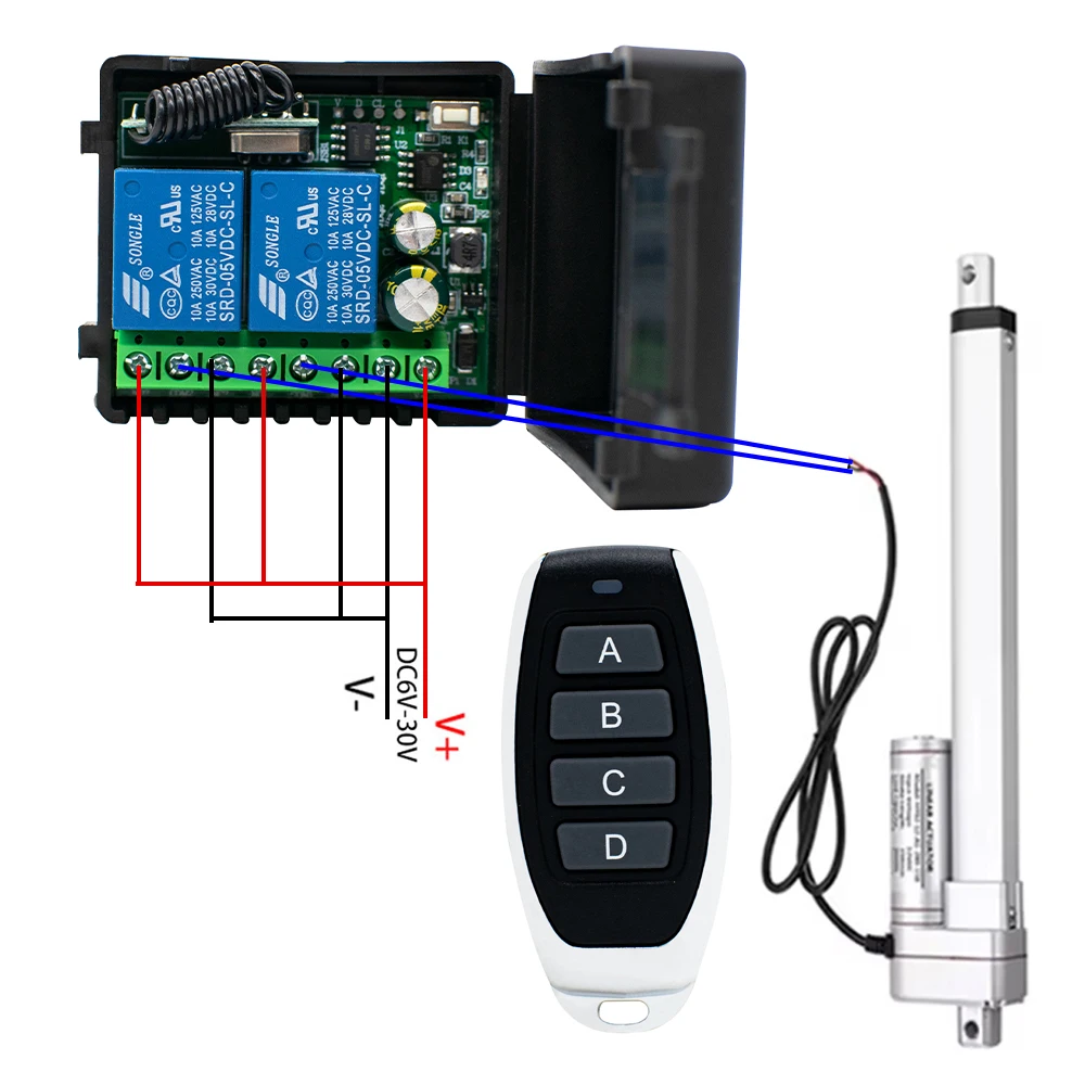 Contrôleur de moteur d'actionneur électrique RF sans fil, commutateur à 2 canaux DC AC 12V 24V, télécommande RF433, relais de Module 2CH