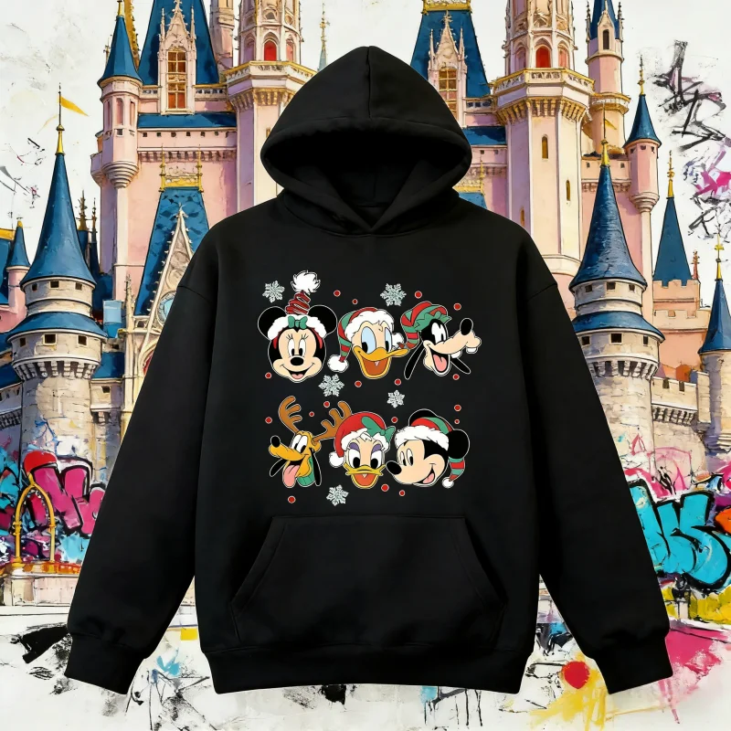 

25/26 осень и зима Disney Микки Маус Рождество большие мужские и женские толстовки с капюшоном из 100% чистого хлопка с принтом