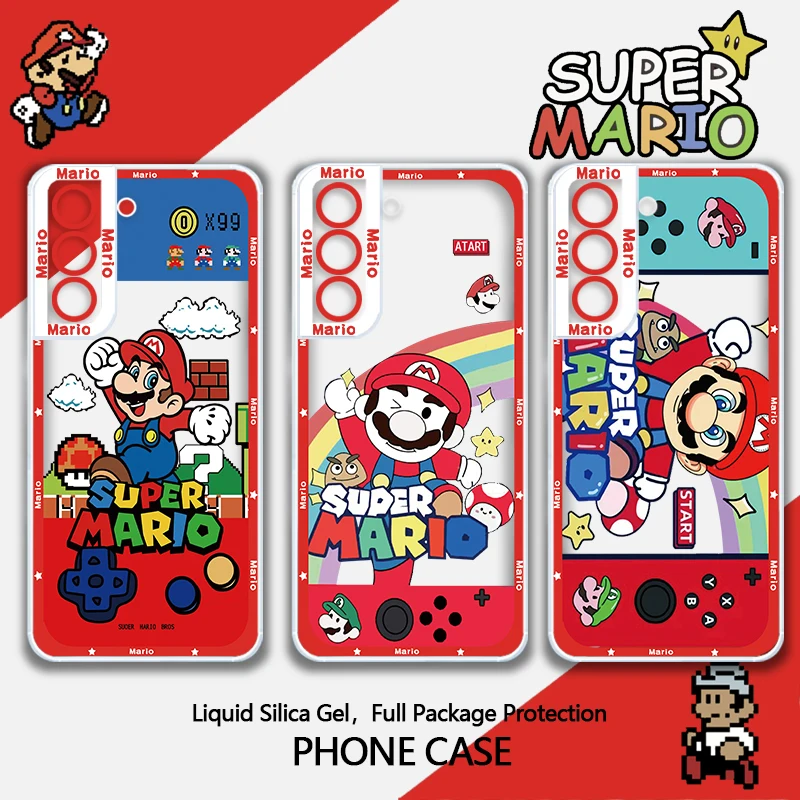 Game Supers M-Marios Cartoon For Samsung S24 S23 S22 S21 S20 S10 Note 20 Ultra PLus FE 5G Angel Eyes Phone Case Transparent