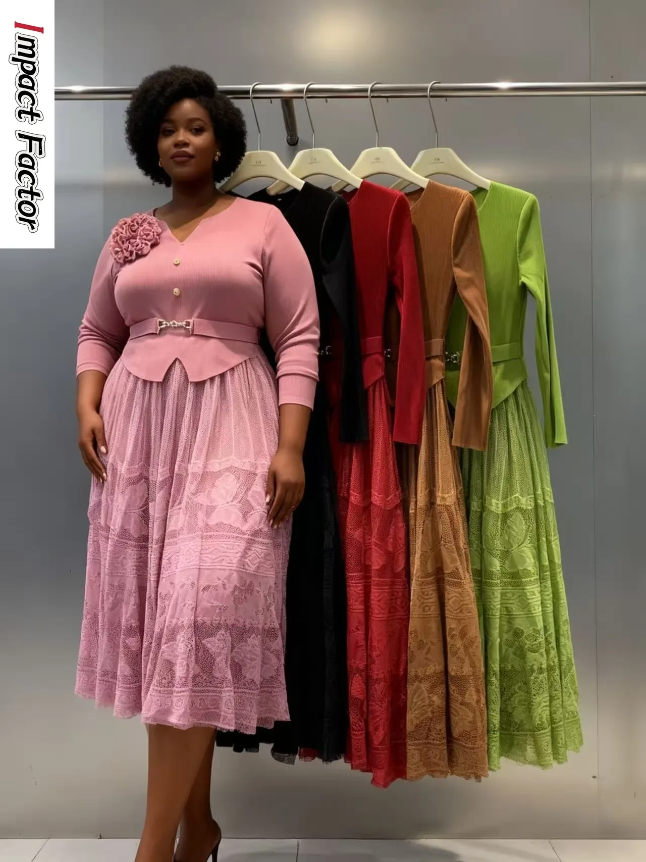 

2025 Spot Loose Autumn and Winter New Women's Dress Fashionable Slim-fitting V-neck Solid Color Pleated Casual Dress