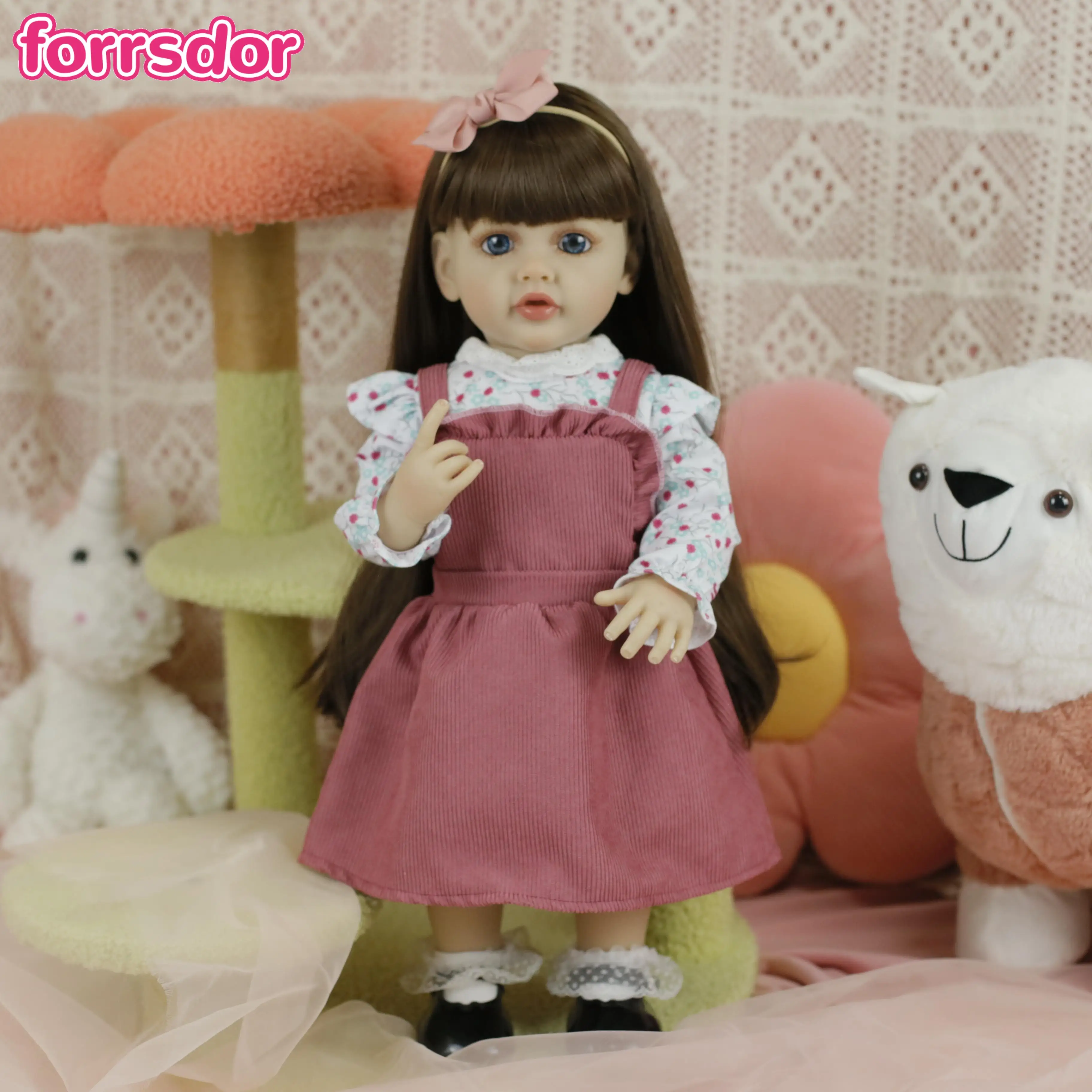 

22-дюймовая кукла Reborn для маленьких девочек Dudu, мягкая силиконовая виниловая кукла для всего тела, реалистичная новорожденная с каштановыми волосами, рождественский подарок для девочки