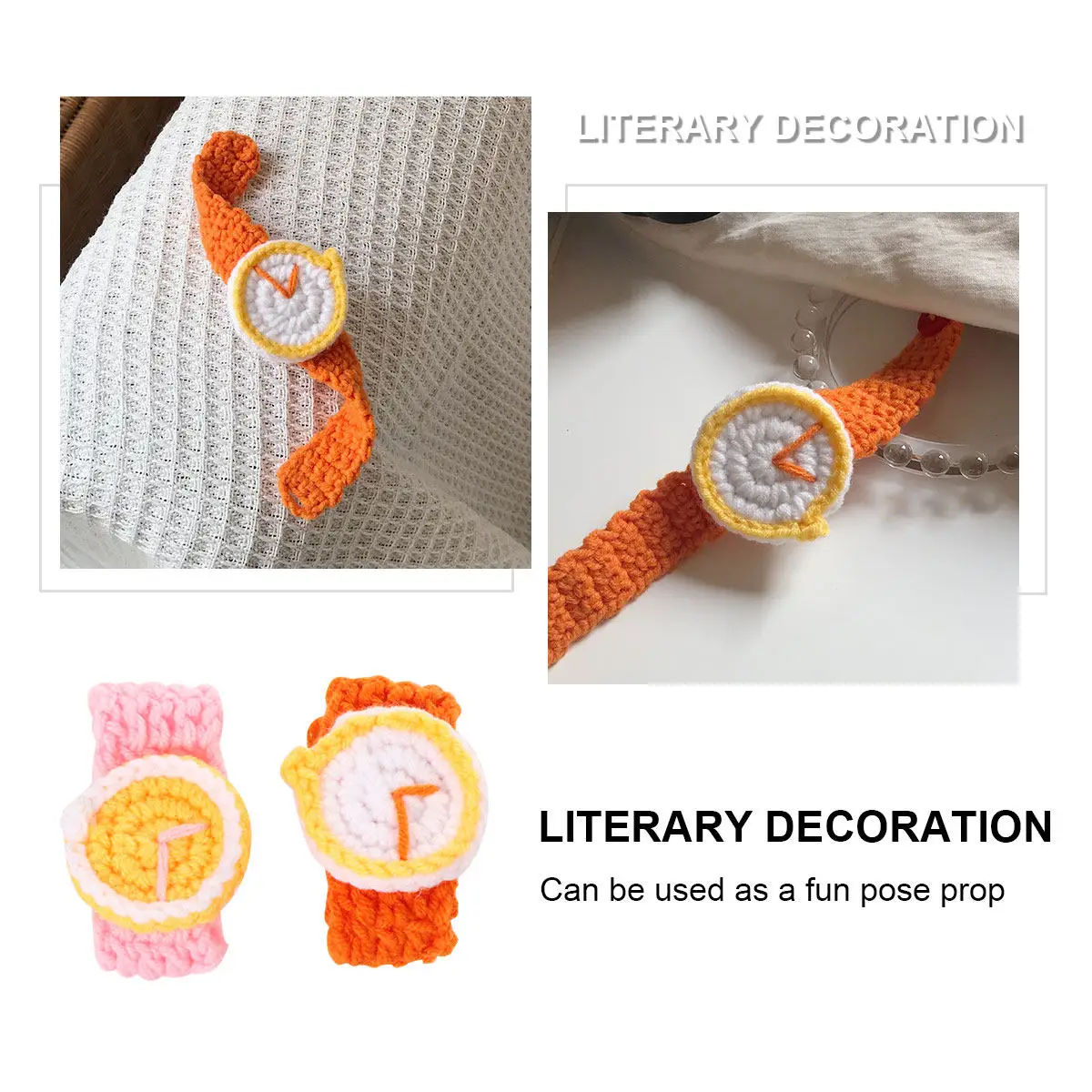 2Pcs Knitting Wristbands Pink Orange Couples Simulation Watch Comfortable Soft Stylish Gifts for Students Party Festival