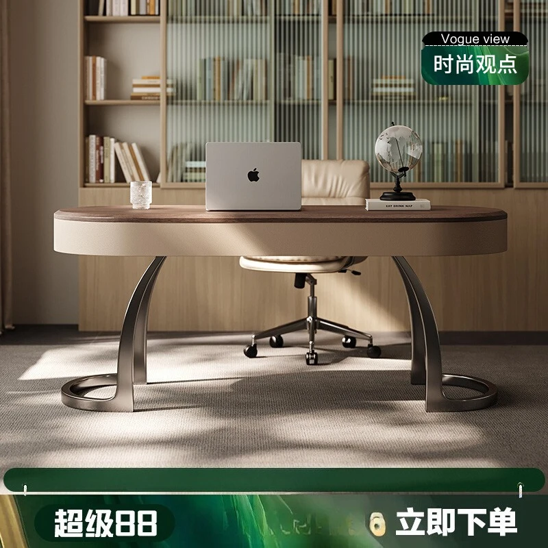 

High-end desk 2025 new designer Italian minimalist high-end walnut color bedroom study computer desk