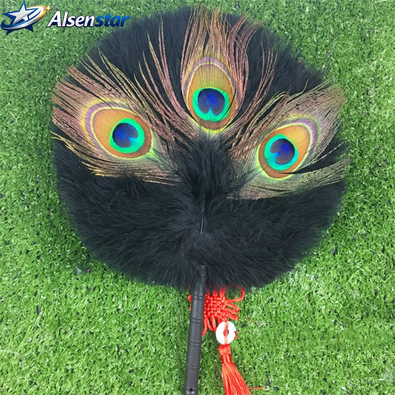 Classical Peacock Feather Turkey Fluff Fan Classical Style Palace Decorative Fan Chinese Style Wedding Party Props