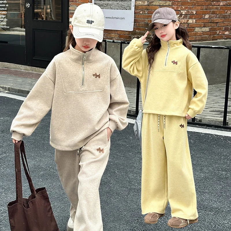 

Autumn School Girls 2pcs Sets Cartoon Printed Long Sleeves 4-14Y Girls Outfit Turtleneck Sweatshirt+Drawstring Pant Tracksuit