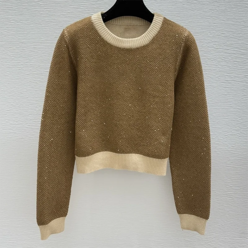 

High-quality multi-color border lettered women's short style sweater for autumn and winter pullover 251028256