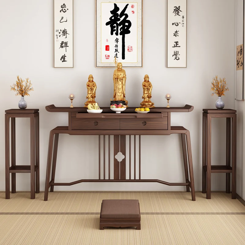 

XL black walnut solid wood table incense case household shrine God of Wealth shrine