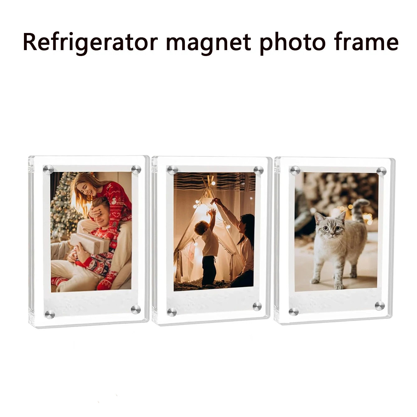 3-piece set of magnetic photo frames, refrigerator magnetic photo frames, transparent photo frames, frameless home decor can acc