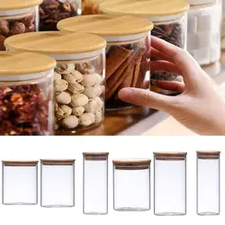 Spice Jars with Bamboo Lid Tea Coffee Candy Transparent Sealed Can Miscellaneous Grain High Borosilicate Split Bottle Home