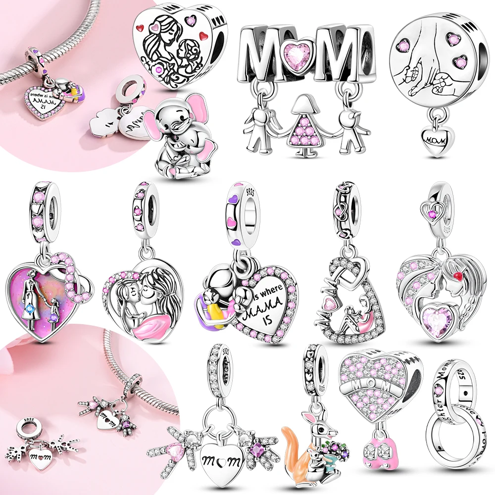 

Original New LOVE Mother Heart Pendant Charm Bead For Woman Fit 925 Silver Bracelet Diy Jewelry Gift For Mom