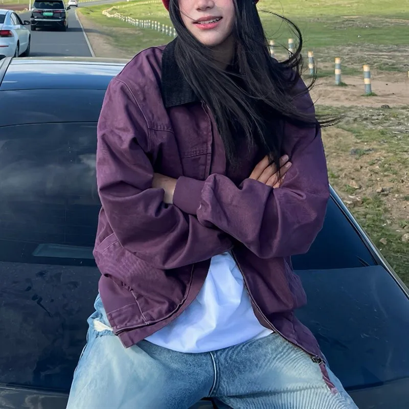 

2025 New Women's Spring Autumn Loose Retro Streetwear Jacket Collar Design Trendy Baseball Coat