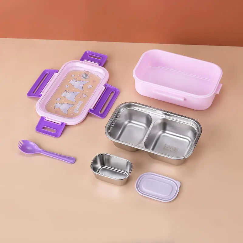 핫한 산리오 헬로키티 학생 도시락 귀여운 애니메이션 휴대용 만화 물 주입식 열분리 식기 세트 수프 그릇 포함