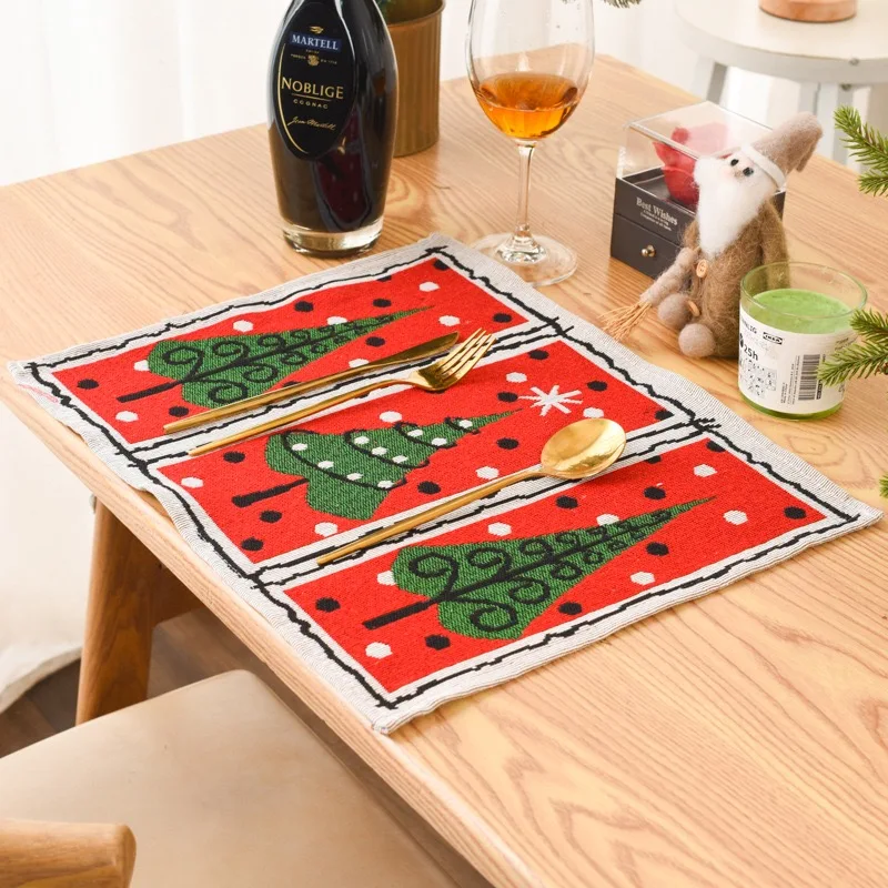 Green Christmas Tree Santa Claus Snowflake Knitted Cloth Placemat Wreath Elk Knitted Cloth Table Mat Christmas Decorations