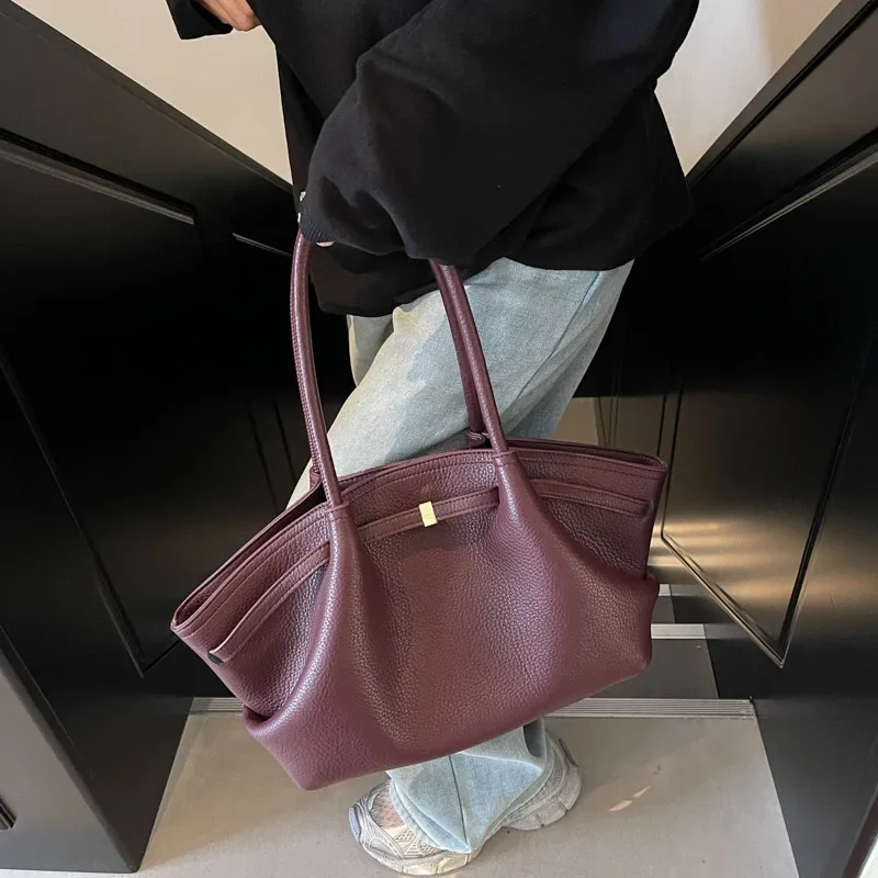 New Premium Lychee Pattern Tote Bag Large Capacity  Underarm Single Shoulder Bag Soft PU Leather Commute Bag Tote Bag for Women