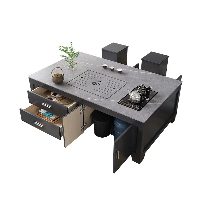 

Living room household kung fu coffee table table, integrated with kettle, modern simple desk rock slab