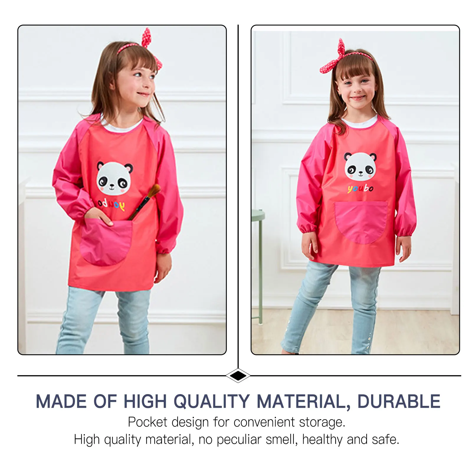 

Waterproof Apron Baby Smock Eating Kids Feeding Bib Children Polyester Dining High Density Material Breathable Adjustable Band