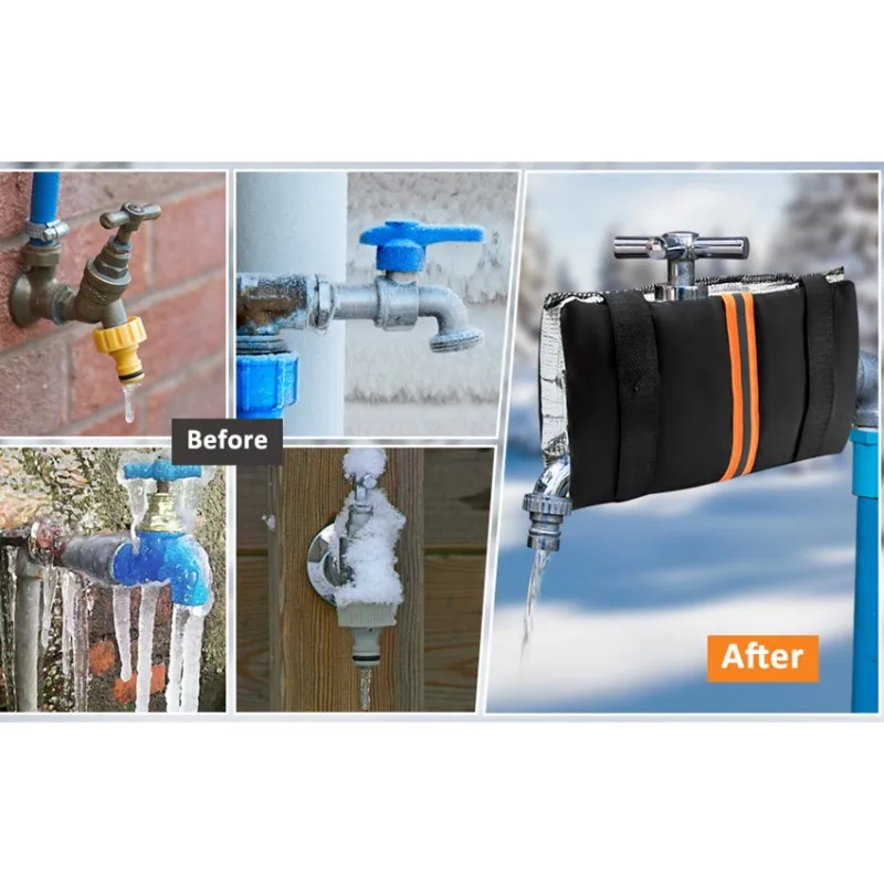 

Изоляционная крышка для наружного крана для садовой трубы, для защиты от замерзания взимку, крышка нагрудника для шланга с отражающей полосой ~ желтка.