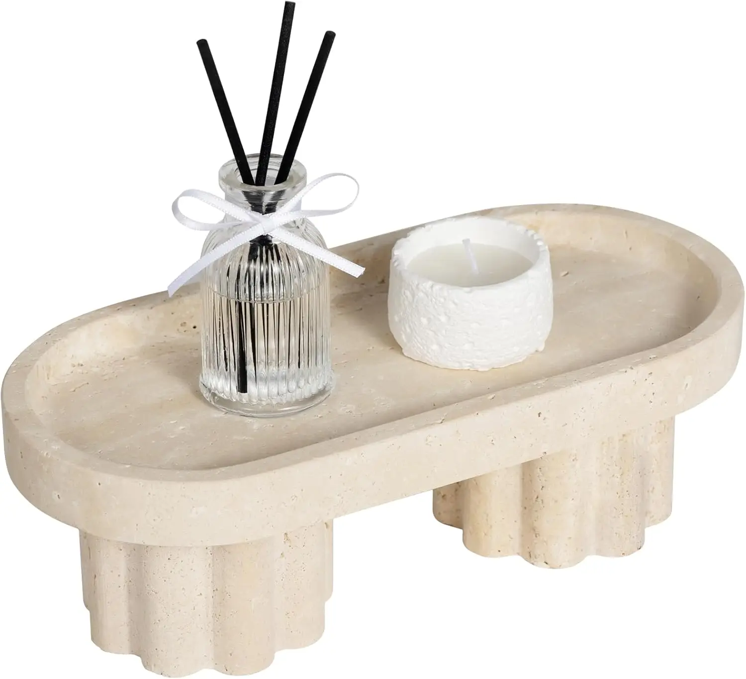 

Natural Beige Travertine Oval Tray with Two Legs - 10 Inch Elegant Vanity Decor, Desk Organizer for Perfume, Jewelry & C