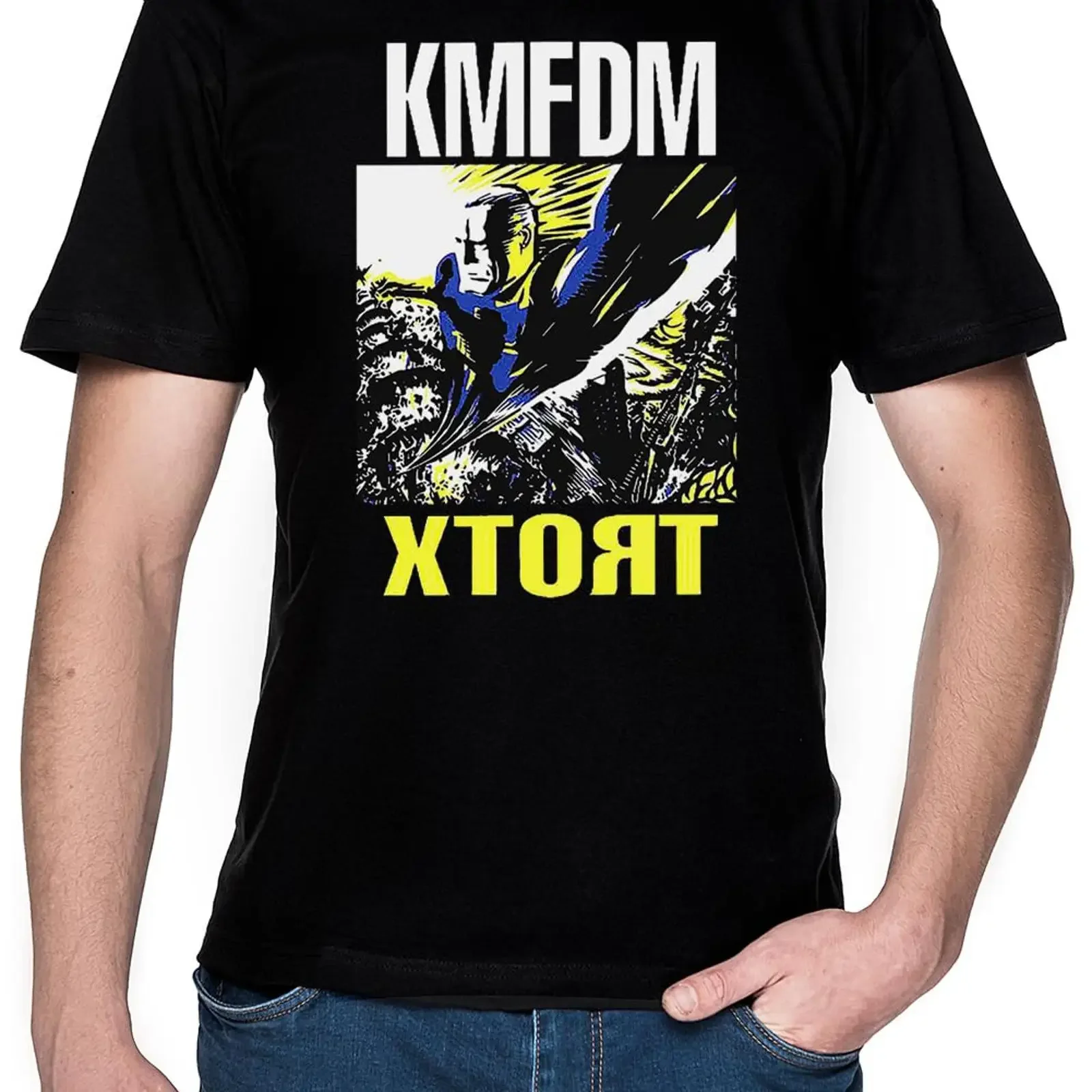 KMFDM Black Logo Men's T Shirt vintage Washed designer clothes streetwear Unisex Breathable Casual fashion Slightly