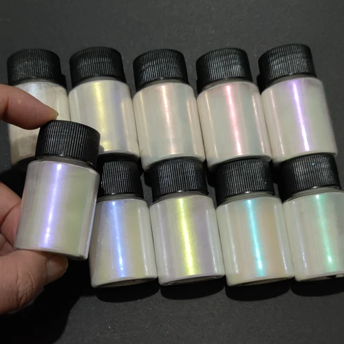 Polvo de Mica perla de pavo real, 10 colores, pintura para coche, cosméticos, sombra de ojos, brillo de uñas, tinte de jabón, sinfonía polarizada, pigmento de sirena de Mica