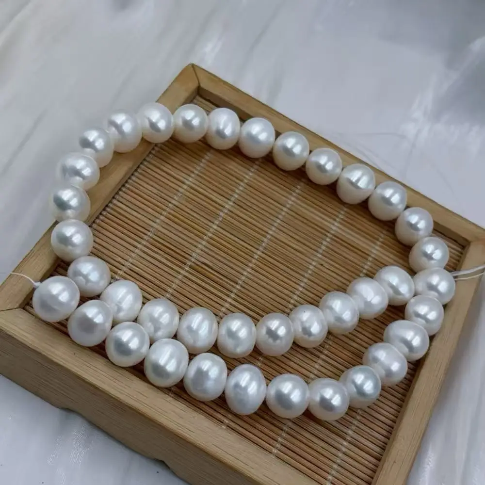11-12mm High Quality AAA Punk Egg Round White Natural Freshwater Pearl DIY Loose Beads Strand 15"